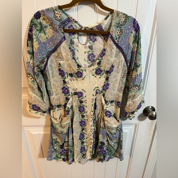 Molly Green Purple Boho Floral Festival Top - Picture 2 of 9